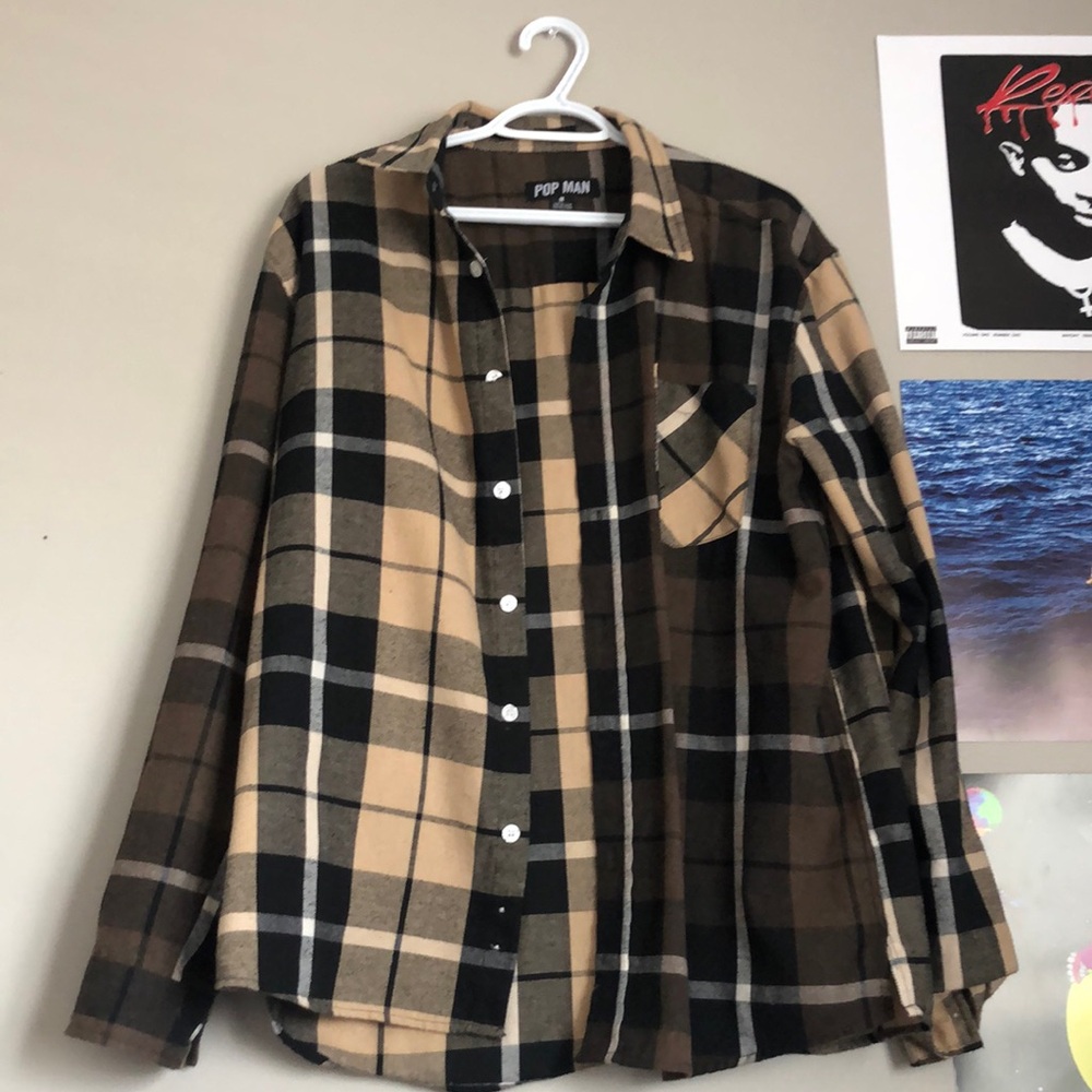 Beige Flannel Shirt/Button-up (Men-size)